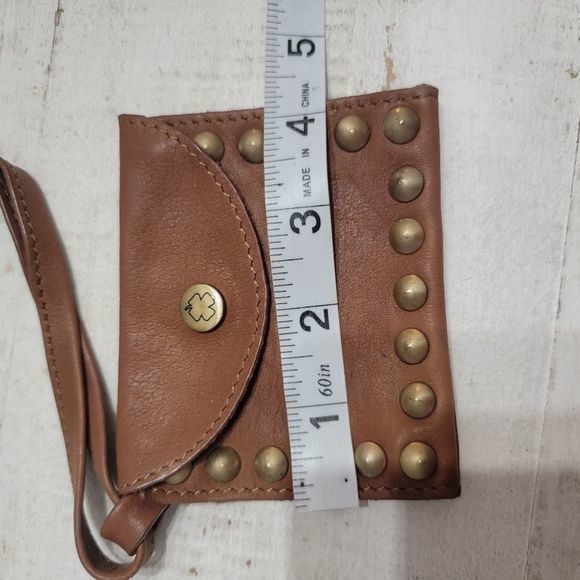 Leather Brown  Coin purse Wristlet Four Leaf Clover gold snap gold embellishment - Picture 6 of 6